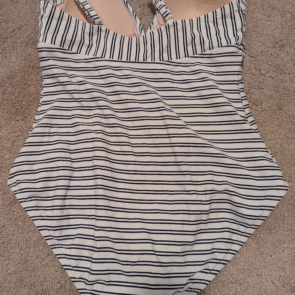 Women's Triangle High Coverage One Piece Swimsuit White/Blue Kona Sol Size Large - Picture 4 of 6